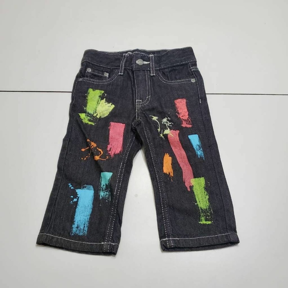 Akademiks Unisex Straight Leg Jeans Black Brush Stroke Pockets Denim 12 M